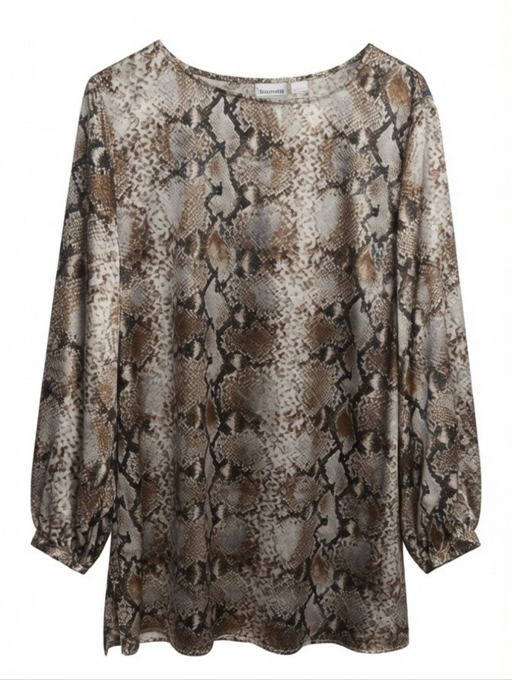 CHICOS long sleeve python snake‎ print Tunic blouse top size 2/L Mobwife